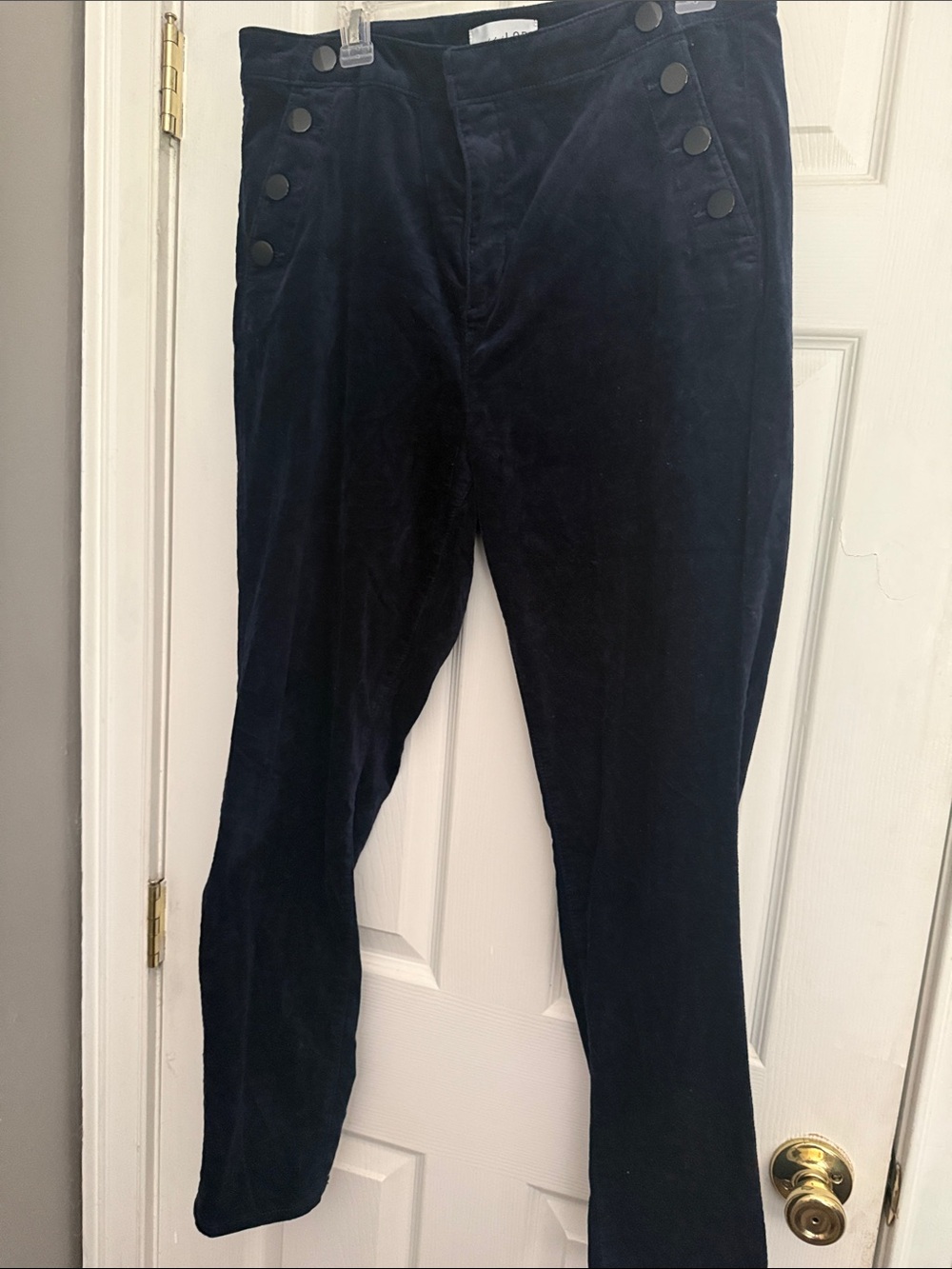 LOFT Dark Navy Brushed Velvet Ankle Pants with Side Button Detail
